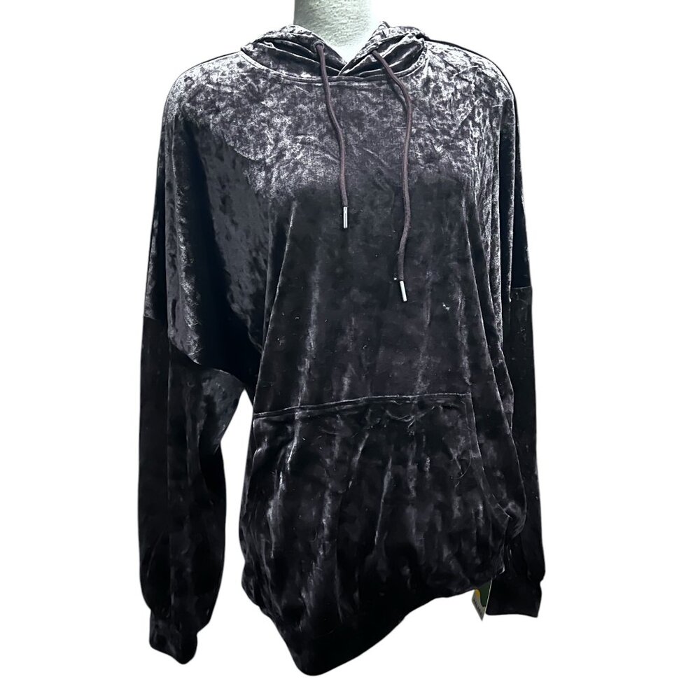 Halara Velvet Hooded Pullover Sweater Shirt Sz XL Womens Coffee Brown Long Sleev